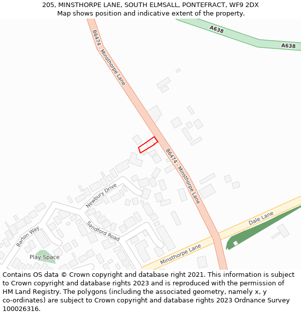 205, MINSTHORPE LANE, SOUTH ELMSALL, PONTEFRACT, WF9 2DX: Location map and indicative extent of plot