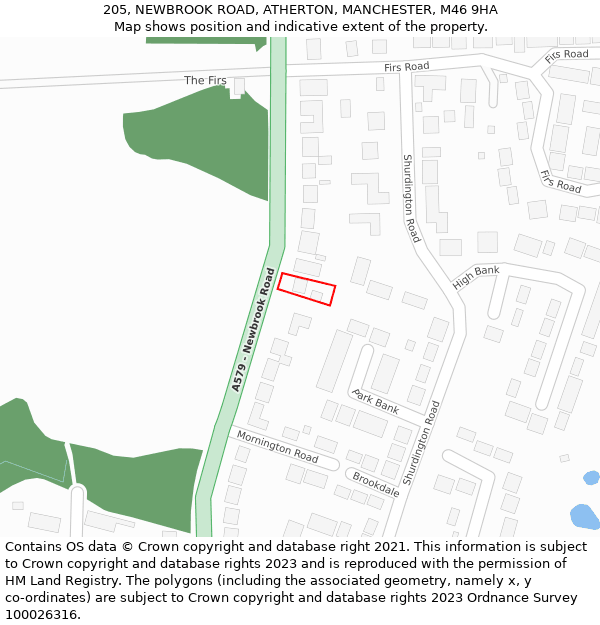 205, NEWBROOK ROAD, ATHERTON, MANCHESTER, M46 9HA: Location map and indicative extent of plot