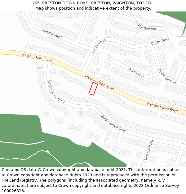 205, PRESTON DOWN ROAD, PRESTON, PAIGNTON, TQ3 1DL: Location map and indicative extent of plot