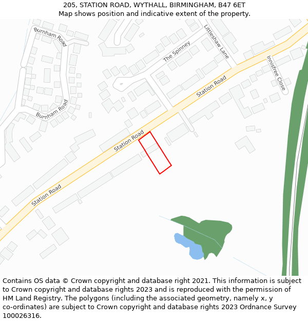 205, STATION ROAD, WYTHALL, BIRMINGHAM, B47 6ET: Location map and indicative extent of plot