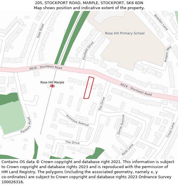 205, STOCKPORT ROAD, MARPLE, STOCKPORT, SK6 6DN: Location map and indicative extent of plot