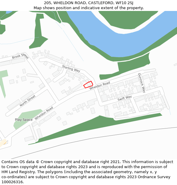 205, WHELDON ROAD, CASTLEFORD, WF10 2SJ: Location map and indicative extent of plot