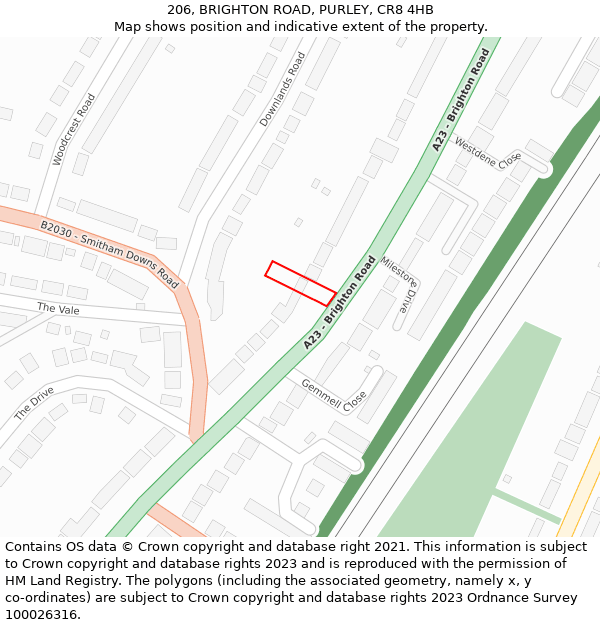 206, BRIGHTON ROAD, PURLEY, CR8 4HB: Location map and indicative extent of plot