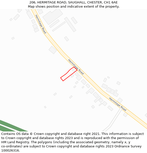 206, HERMITAGE ROAD, SAUGHALL, CHESTER, CH1 6AE: Location map and indicative extent of plot