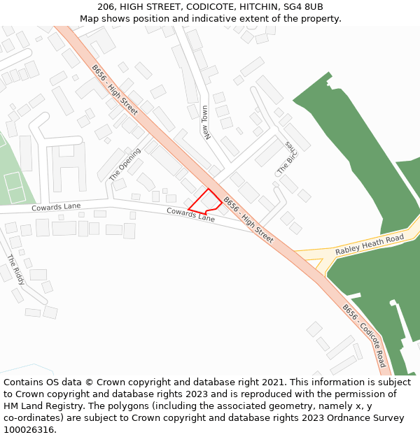 206, HIGH STREET, CODICOTE, HITCHIN, SG4 8UB: Location map and indicative extent of plot