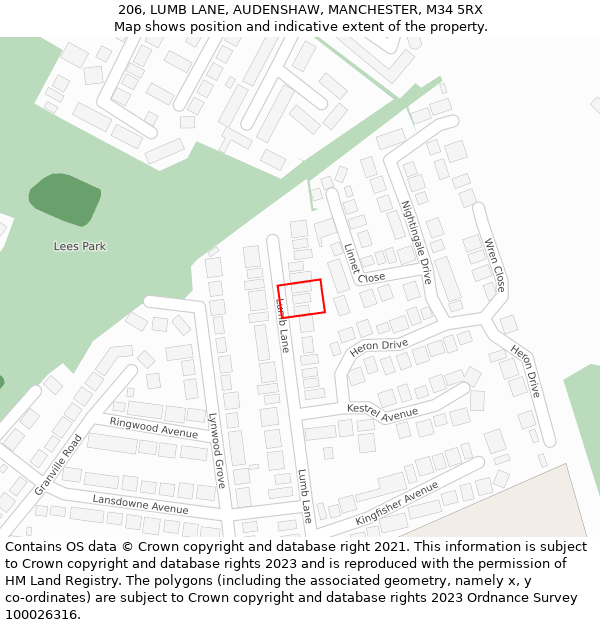 206, LUMB LANE, AUDENSHAW, MANCHESTER, M34 5RX: Location map and indicative extent of plot