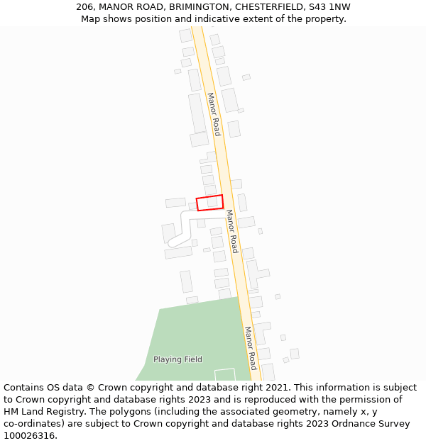 206, MANOR ROAD, BRIMINGTON, CHESTERFIELD, S43 1NW: Location map and indicative extent of plot