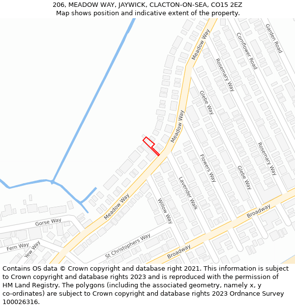 206, MEADOW WAY, JAYWICK, CLACTON-ON-SEA, CO15 2EZ: Location map and indicative extent of plot