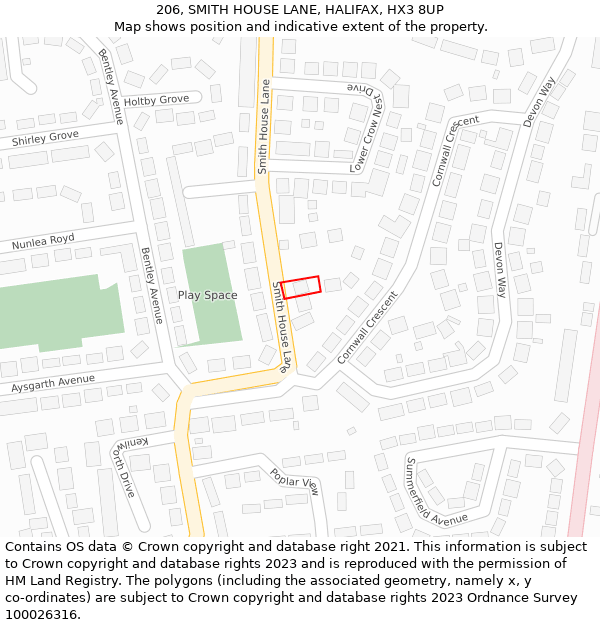 206, SMITH HOUSE LANE, HALIFAX, HX3 8UP: Location map and indicative extent of plot