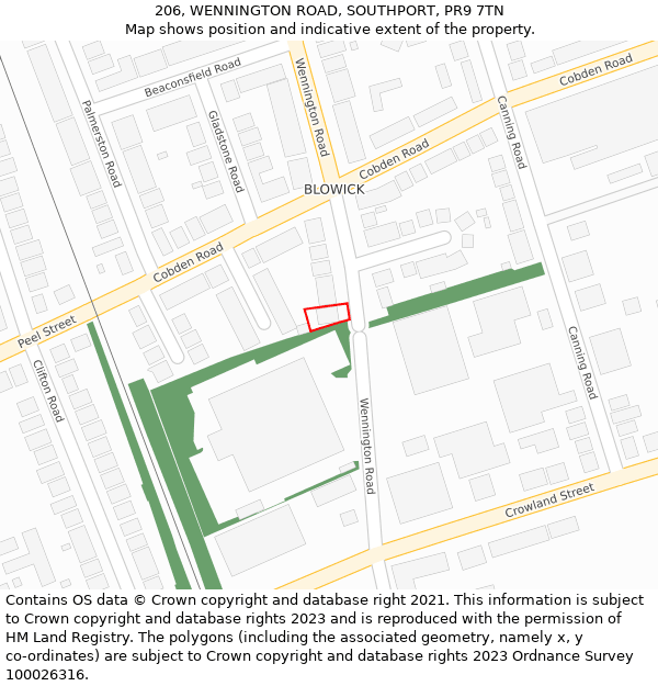 206, WENNINGTON ROAD, SOUTHPORT, PR9 7TN: Location map and indicative extent of plot