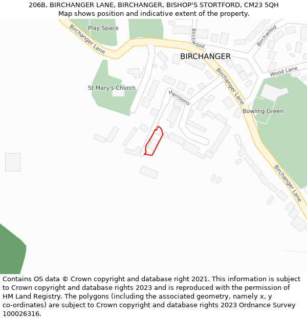 206B, BIRCHANGER LANE, BIRCHANGER, BISHOP'S STORTFORD, CM23 5QH: Location map and indicative extent of plot