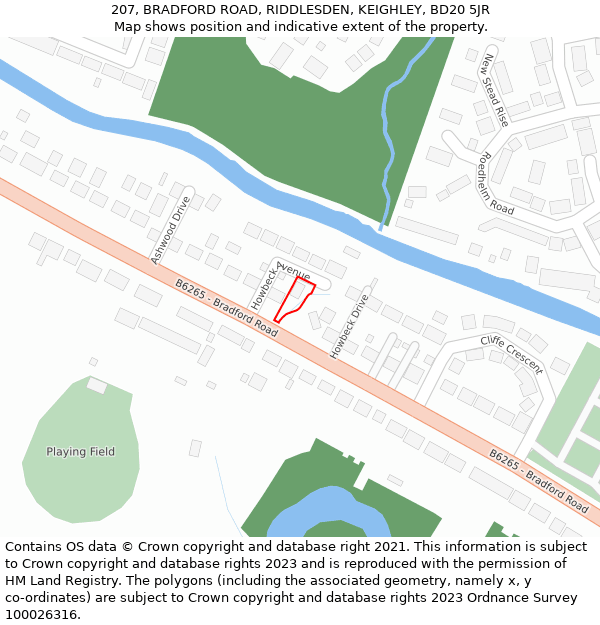 207, BRADFORD ROAD, RIDDLESDEN, KEIGHLEY, BD20 5JR: Location map and indicative extent of plot