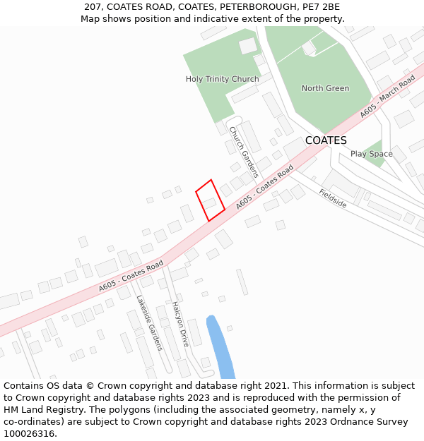 207, COATES ROAD, COATES, PETERBOROUGH, PE7 2BE: Location map and indicative extent of plot