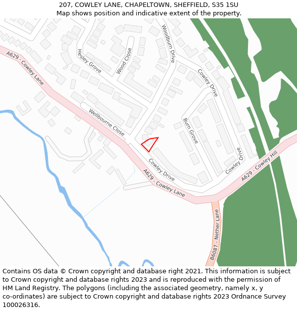 207, COWLEY LANE, CHAPELTOWN, SHEFFIELD, S35 1SU: Location map and indicative extent of plot