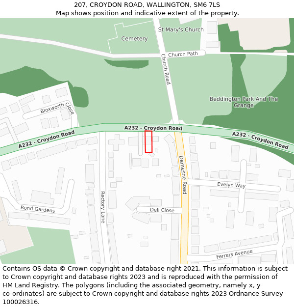 207, CROYDON ROAD, WALLINGTON, SM6 7LS: Location map and indicative extent of plot