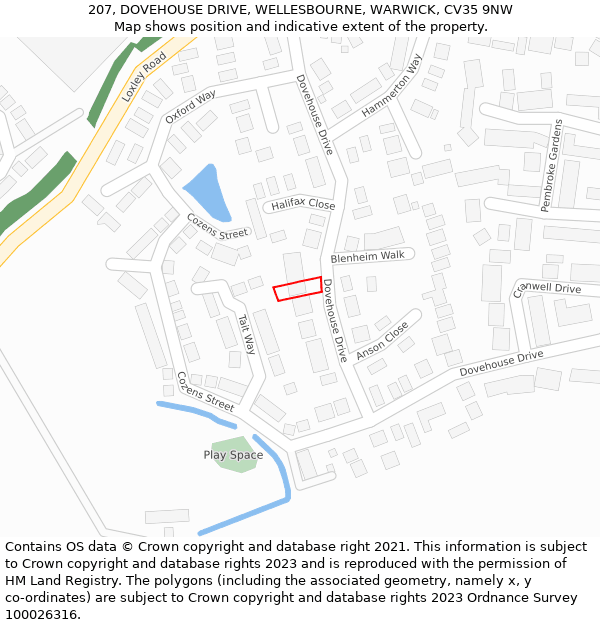 207, DOVEHOUSE DRIVE, WELLESBOURNE, WARWICK, CV35 9NW: Location map and indicative extent of plot