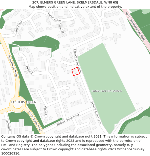 207, ELMERS GREEN LANE, SKELMERSDALE, WN8 6SJ: Location map and indicative extent of plot