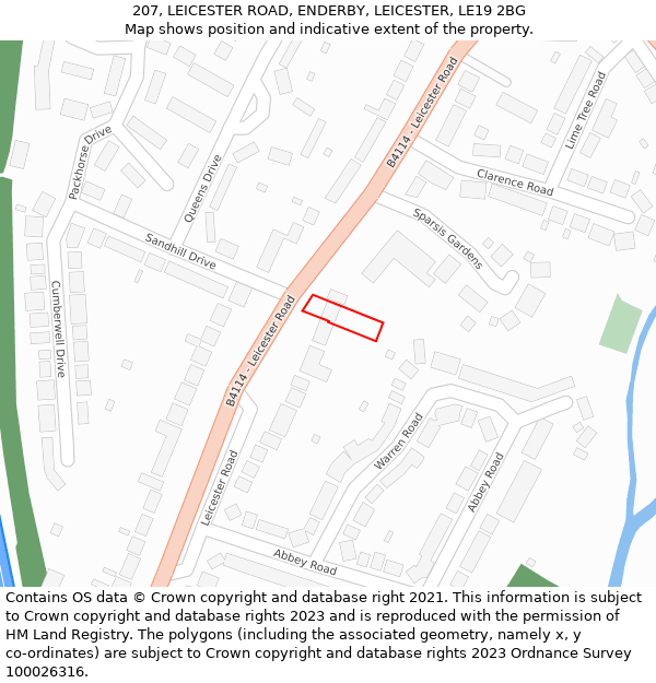 207, LEICESTER ROAD, ENDERBY, LEICESTER, LE19 2BG: Location map and indicative extent of plot