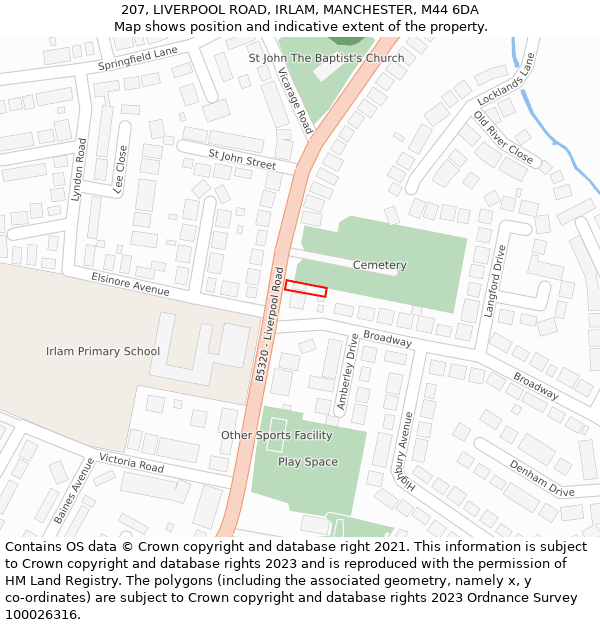 207, LIVERPOOL ROAD, IRLAM, MANCHESTER, M44 6DA: Location map and indicative extent of plot