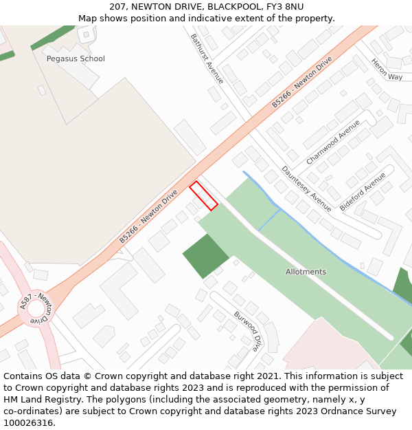207, NEWTON DRIVE, BLACKPOOL, FY3 8NU: Location map and indicative extent of plot