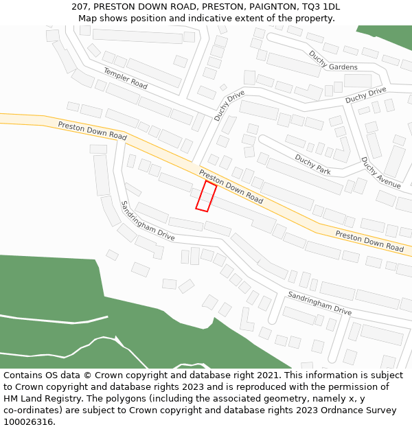 207, PRESTON DOWN ROAD, PRESTON, PAIGNTON, TQ3 1DL: Location map and indicative extent of plot