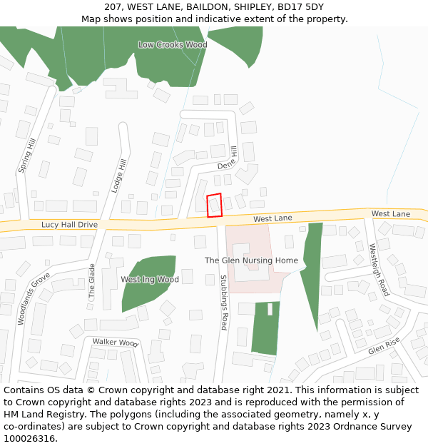 207, WEST LANE, BAILDON, SHIPLEY, BD17 5DY: Location map and indicative extent of plot