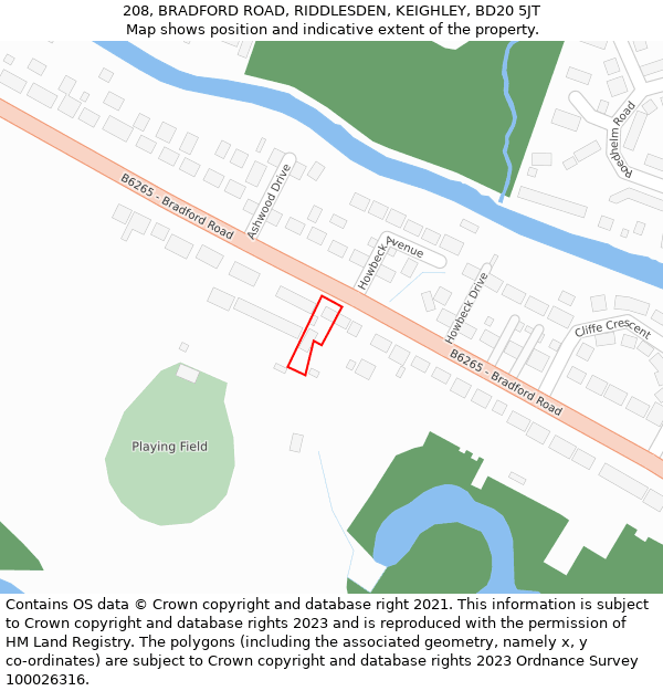 208, BRADFORD ROAD, RIDDLESDEN, KEIGHLEY, BD20 5JT: Location map and indicative extent of plot