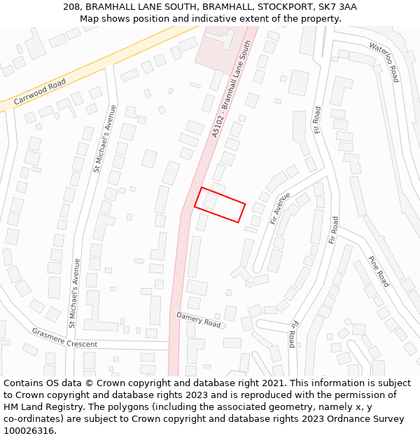 208, BRAMHALL LANE SOUTH, BRAMHALL, STOCKPORT, SK7 3AA: Location map and indicative extent of plot