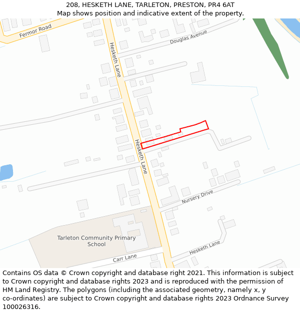 208, HESKETH LANE, TARLETON, PRESTON, PR4 6AT: Location map and indicative extent of plot