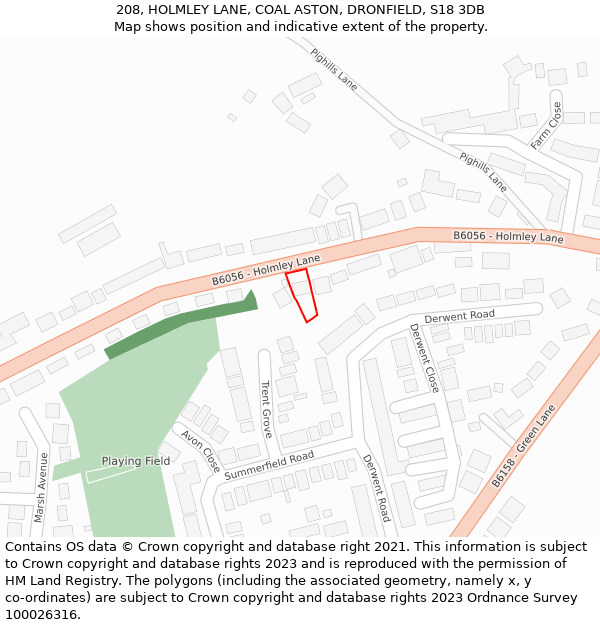208, HOLMLEY LANE, COAL ASTON, DRONFIELD, S18 3DB: Location map and indicative extent of plot