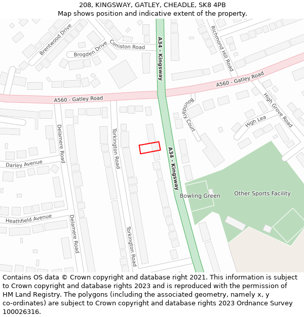 208, KINGSWAY, GATLEY, CHEADLE, SK8 4PB: Location map and indicative extent of plot