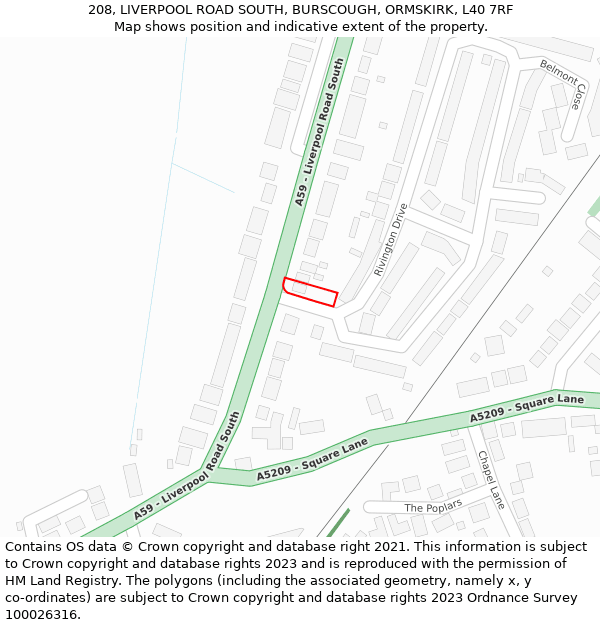 208, LIVERPOOL ROAD SOUTH, BURSCOUGH, ORMSKIRK, L40 7RF: Location map and indicative extent of plot
