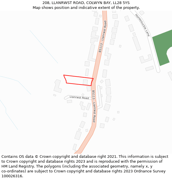 208, LLANRWST ROAD, COLWYN BAY, LL28 5YS: Location map and indicative extent of plot