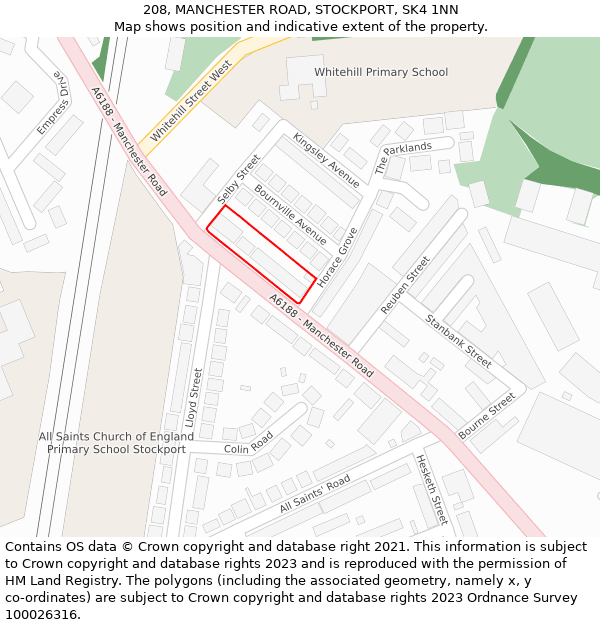 208, MANCHESTER ROAD, STOCKPORT, SK4 1NN: Location map and indicative extent of plot
