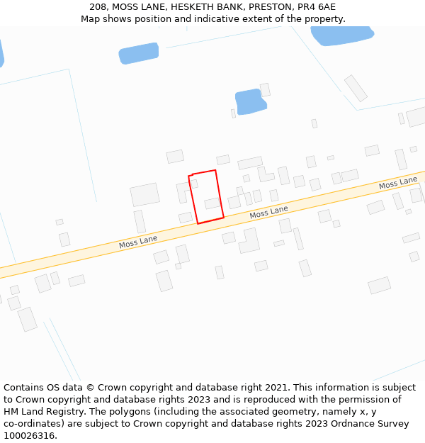 208, MOSS LANE, HESKETH BANK, PRESTON, PR4 6AE: Location map and indicative extent of plot