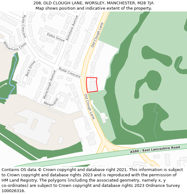 208, OLD CLOUGH LANE, WORSLEY, MANCHESTER, M28 7JA: Location map and indicative extent of plot