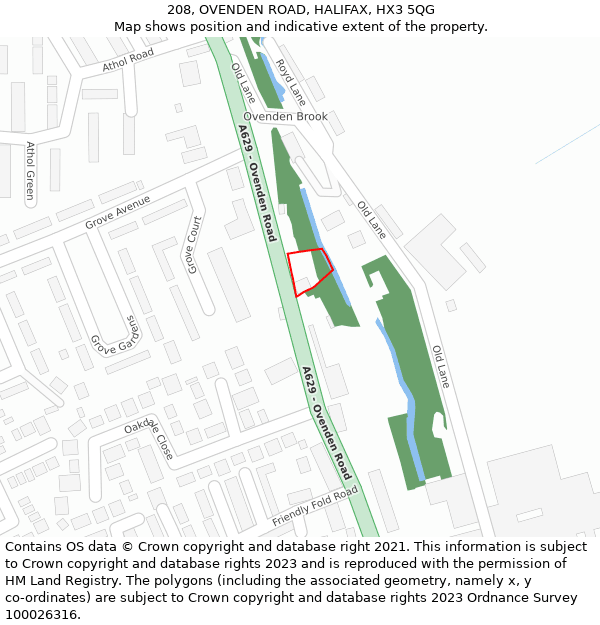 208, OVENDEN ROAD, HALIFAX, HX3 5QG: Location map and indicative extent of plot