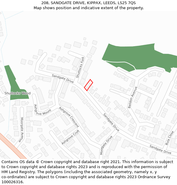 208, SANDGATE DRIVE, KIPPAX, LEEDS, LS25 7QS: Location map and indicative extent of plot