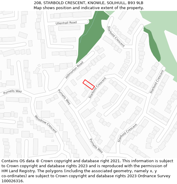 208, STARBOLD CRESCENT, KNOWLE, SOLIHULL, B93 9LB: Location map and indicative extent of plot