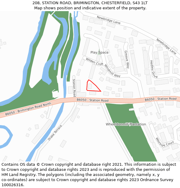 208, STATION ROAD, BRIMINGTON, CHESTERFIELD, S43 1LT: Location map and indicative extent of plot