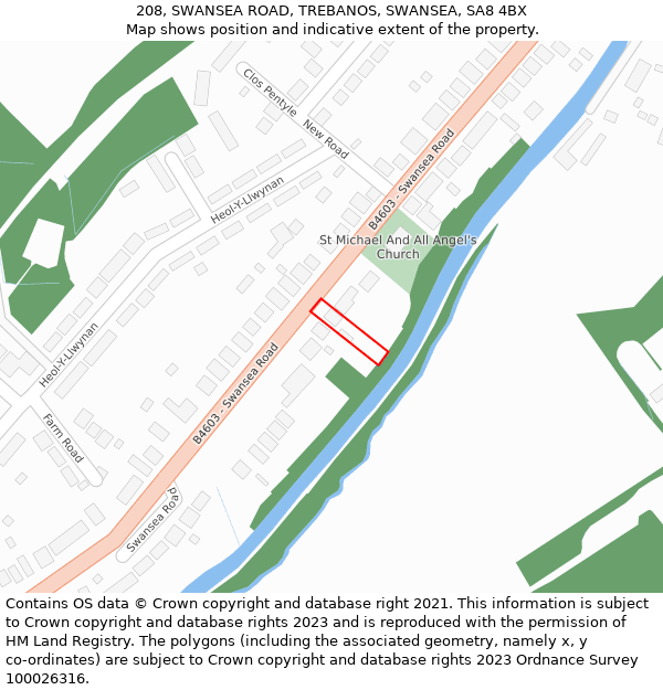 208, SWANSEA ROAD, TREBANOS, SWANSEA, SA8 4BX: Location map and indicative extent of plot