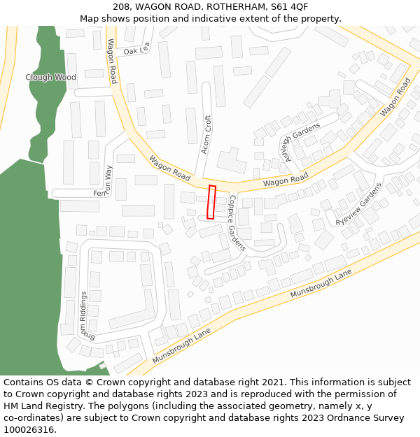 208, WAGON ROAD, ROTHERHAM, S61 4QF: Location map and indicative extent of plot