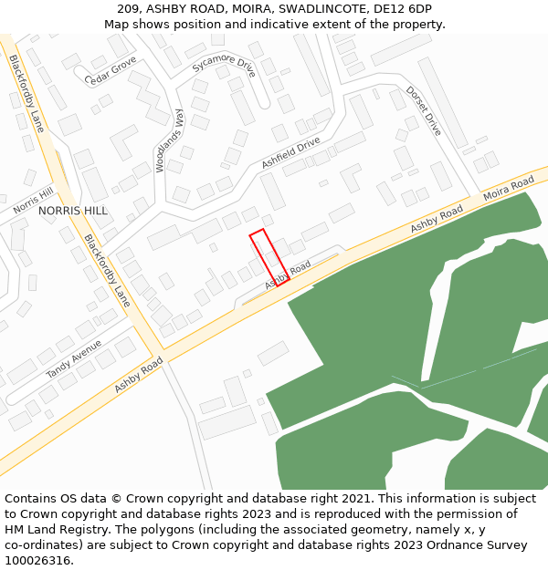 209, ASHBY ROAD, MOIRA, SWADLINCOTE, DE12 6DP: Location map and indicative extent of plot