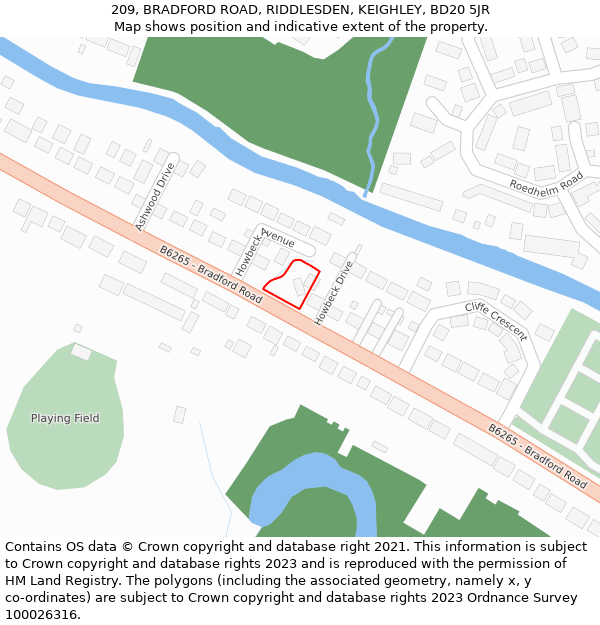 209, BRADFORD ROAD, RIDDLESDEN, KEIGHLEY, BD20 5JR: Location map and indicative extent of plot