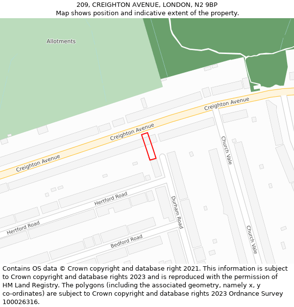 209, CREIGHTON AVENUE, LONDON, N2 9BP: Location map and indicative extent of plot