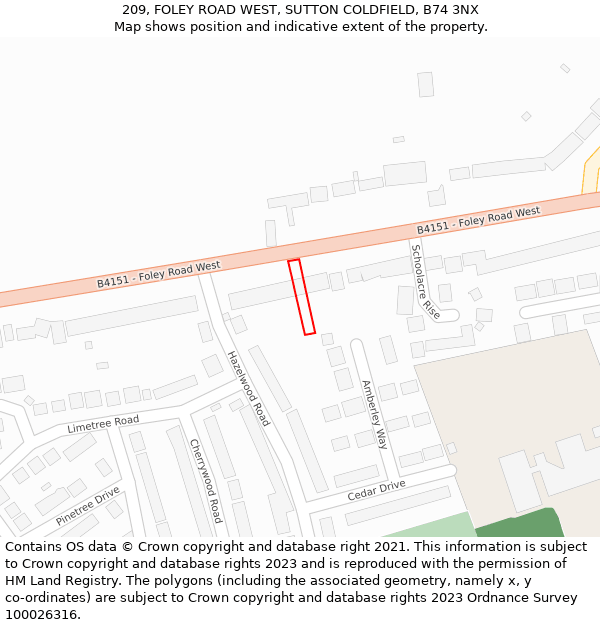 209, FOLEY ROAD WEST, SUTTON COLDFIELD, B74 3NX: Location map and indicative extent of plot