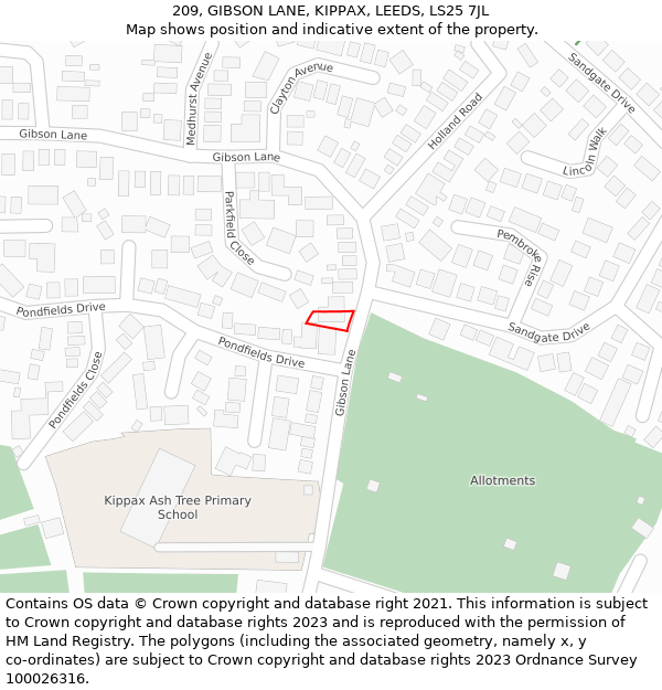 209, GIBSON LANE, KIPPAX, LEEDS, LS25 7JL: Location map and indicative extent of plot