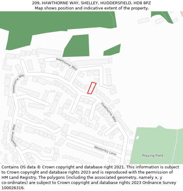 209, HAWTHORNE WAY, SHELLEY, HUDDERSFIELD, HD8 8PZ: Location map and indicative extent of plot