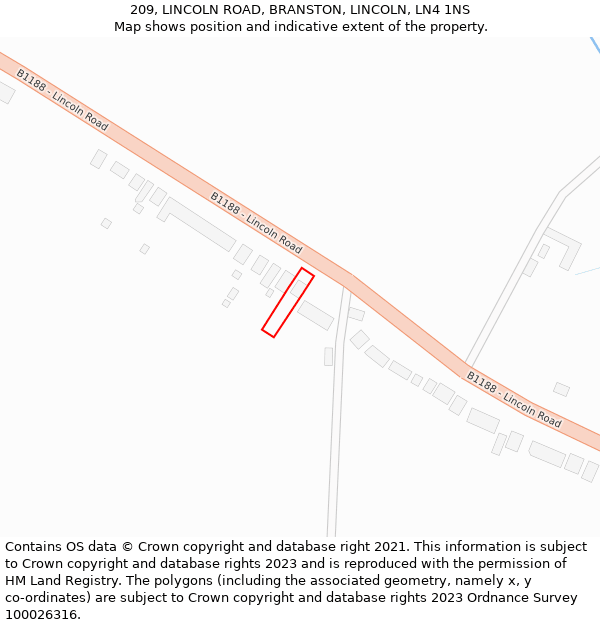 209, LINCOLN ROAD, BRANSTON, LINCOLN, LN4 1NS: Location map and indicative extent of plot