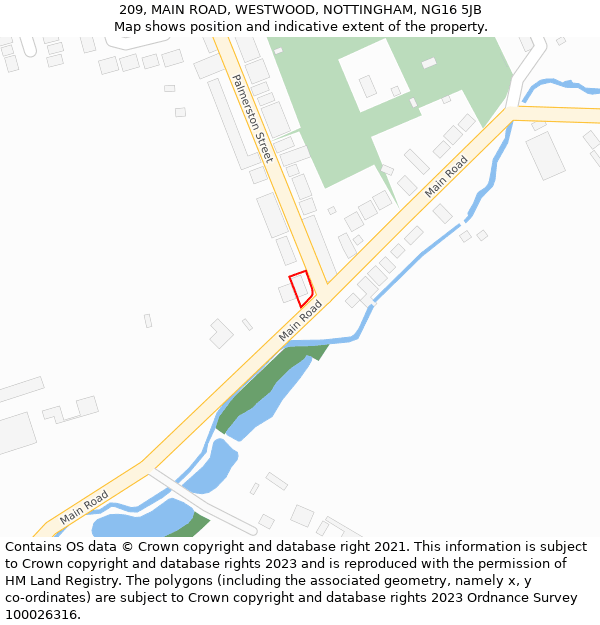 209, MAIN ROAD, WESTWOOD, NOTTINGHAM, NG16 5JB: Location map and indicative extent of plot